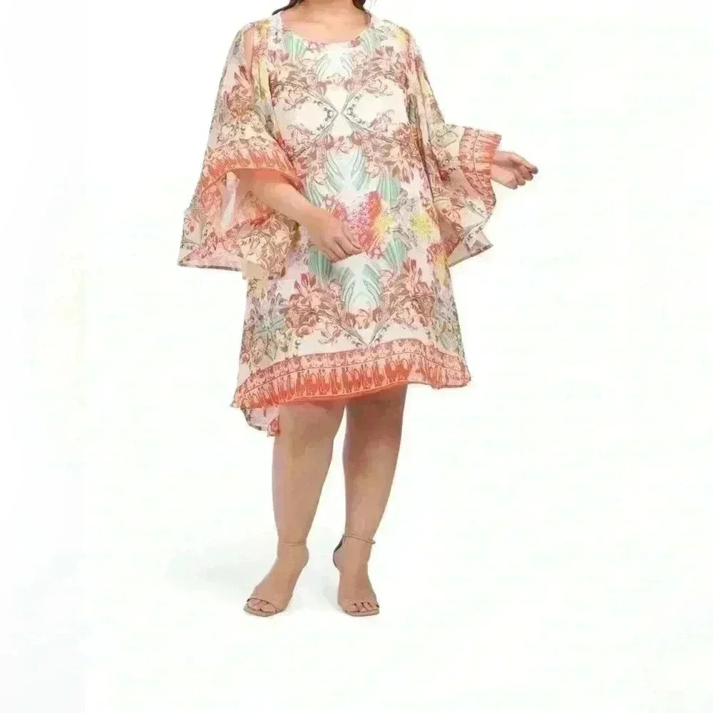 NWT KLOZLYNE LINED GEORGETTE DRESS WITH OVERSIZED SLEEVES IN SIZE 2X